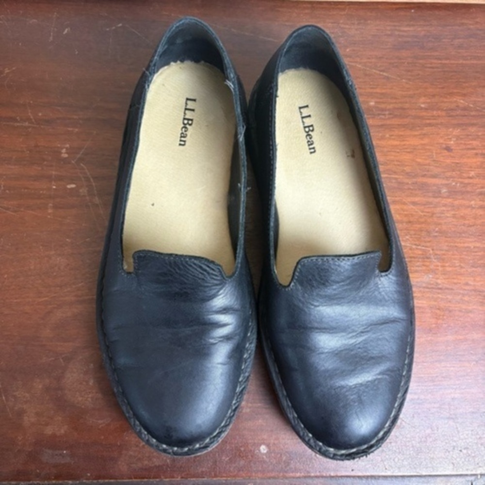 L.L.Bean Womens Stonington Slip-On Shoes Leather Black size 8.5 M